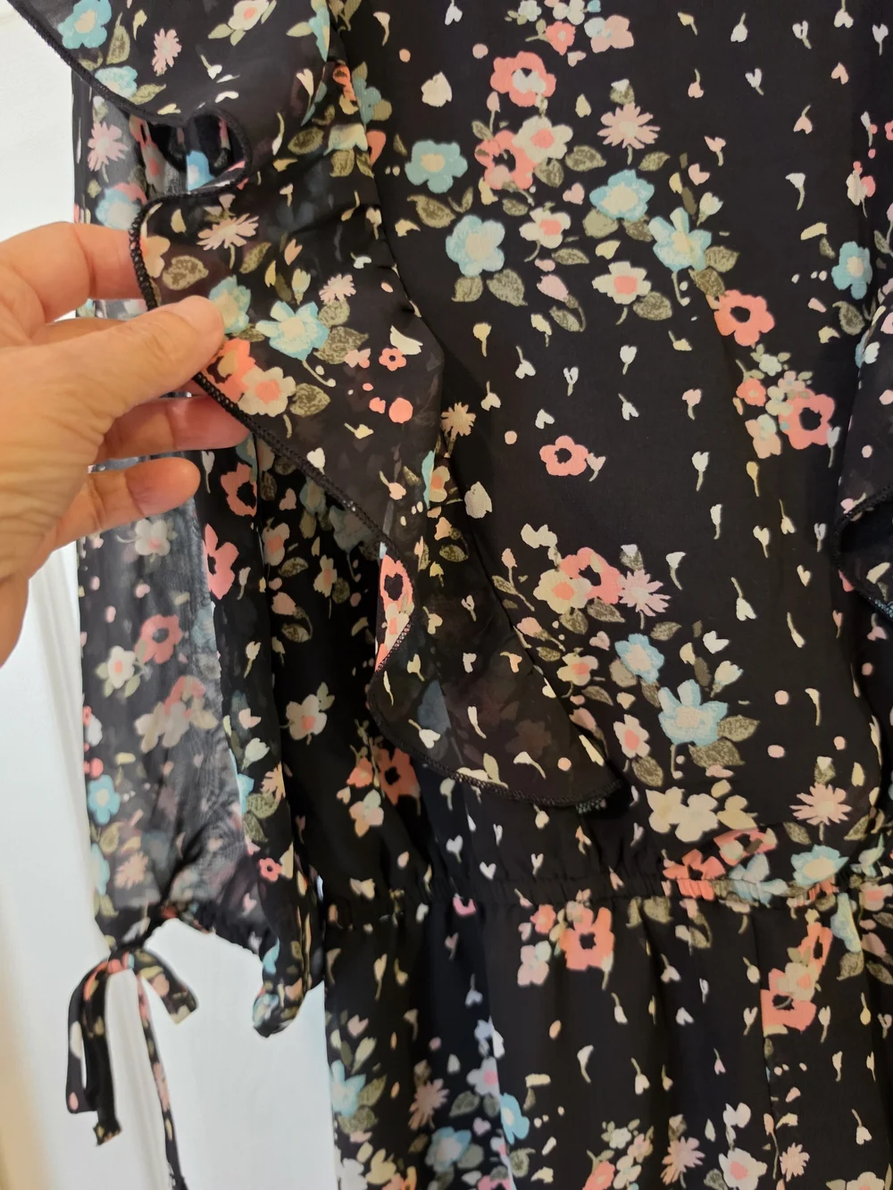 Justice Black Floral Romper with Pink and Blue Blooms Size 10
